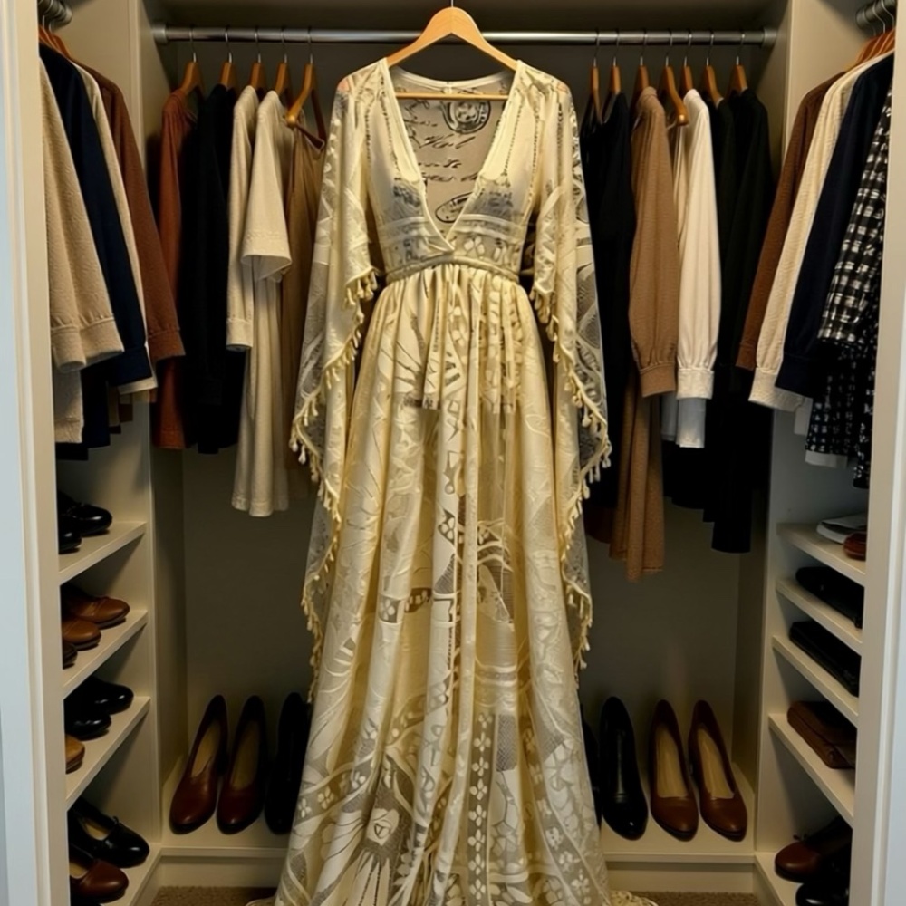 Maternity Wedding/Photoshoot Dress Cream Lace and Adjustable Waist Hand Made - Picture 2 of 13